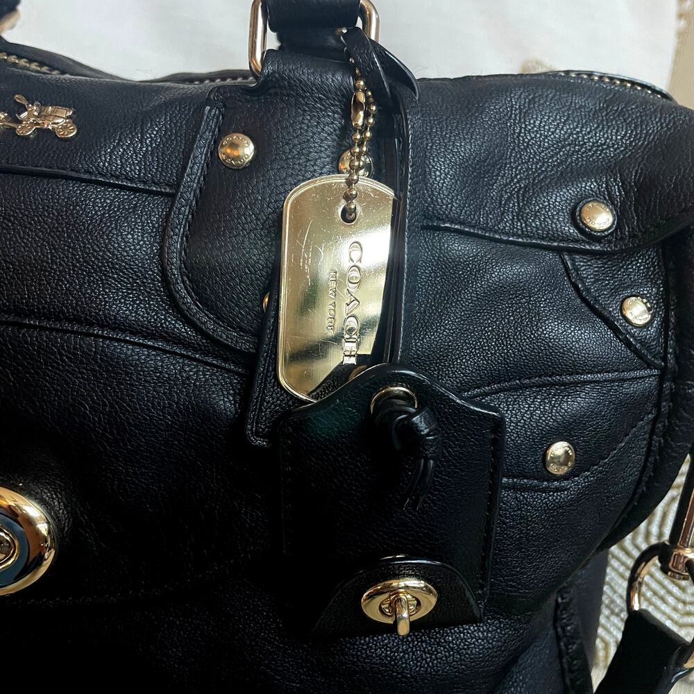 Rare Coach Rhyder 33 Black Pebbled Leather Satchel Crossbody | Gold Hardware - Picture 8 of 11
